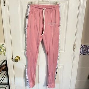 Kings Play Luxury Pink Fleece Lined Track Pants Tapered  Slim Joggers-M